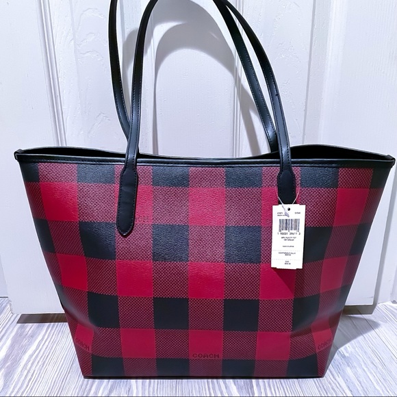 COACH City Tote bag With Buffalo Plaid Print Coach plaid tote totebag - Picture 2 of 4